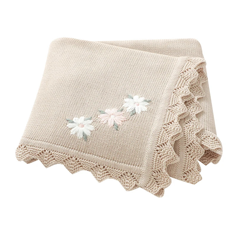 Floral Embroideried Baby Cotton Blankets Knitting Newborn 100*800cm Stroller Bedding Sleeping Covers Stuff Infant Receiving Mats
