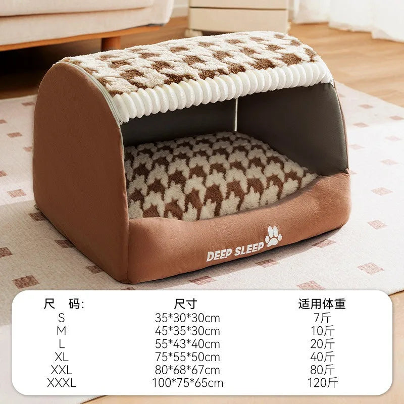 Dog Den Large-sized Dogs' Winter and Autumn Warmth Preservation Quilted Cat Den Drawer House Pet Bed Golden Retriever Washable