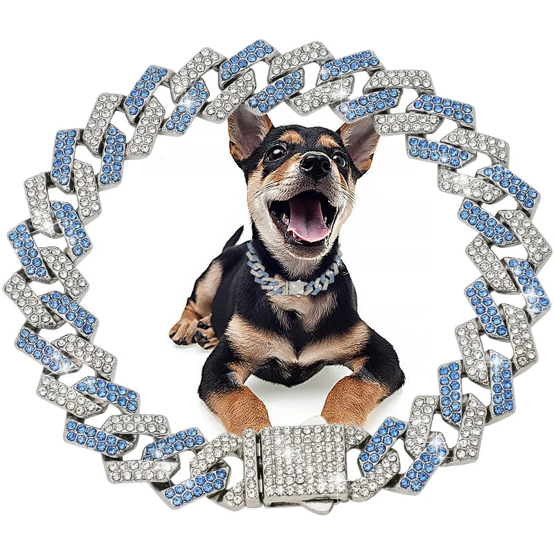 15MM Wide Diamond Luxury Necklace for cat dogs Bling Jewelry Dog Chain Collar Cuban link Gold Chains for small medium Dogs pet