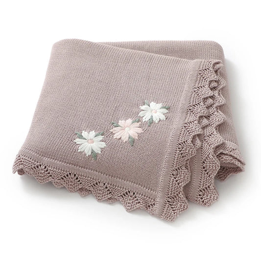Floral Embroideried Baby Cotton Blankets Knitting Newborn 100*800cm Stroller Bedding Sleeping Covers Stuff Infant Receiving Mats