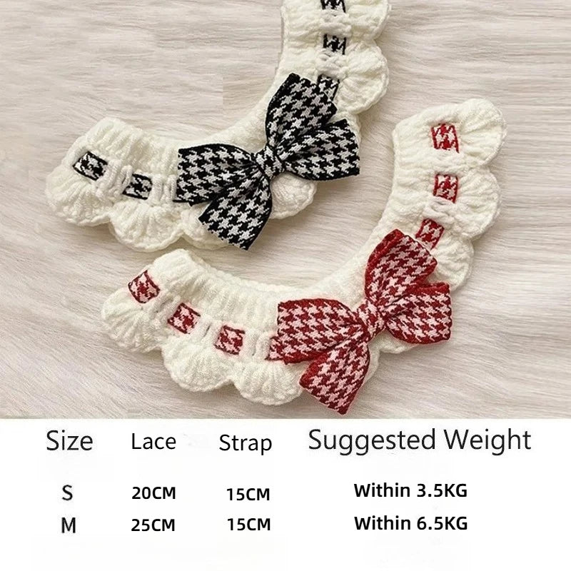 Red Checkered Houndstooth Pet Collar Bib Water Towel Knitted Collar Decoration Used for Small Pets Bow Tie Accessories
