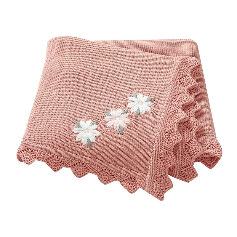 Floral Embroideried Baby Cotton Blankets Knitting Newborn 100*800cm Stroller Bedding Sleeping Covers Stuff Infant Receiving Mats