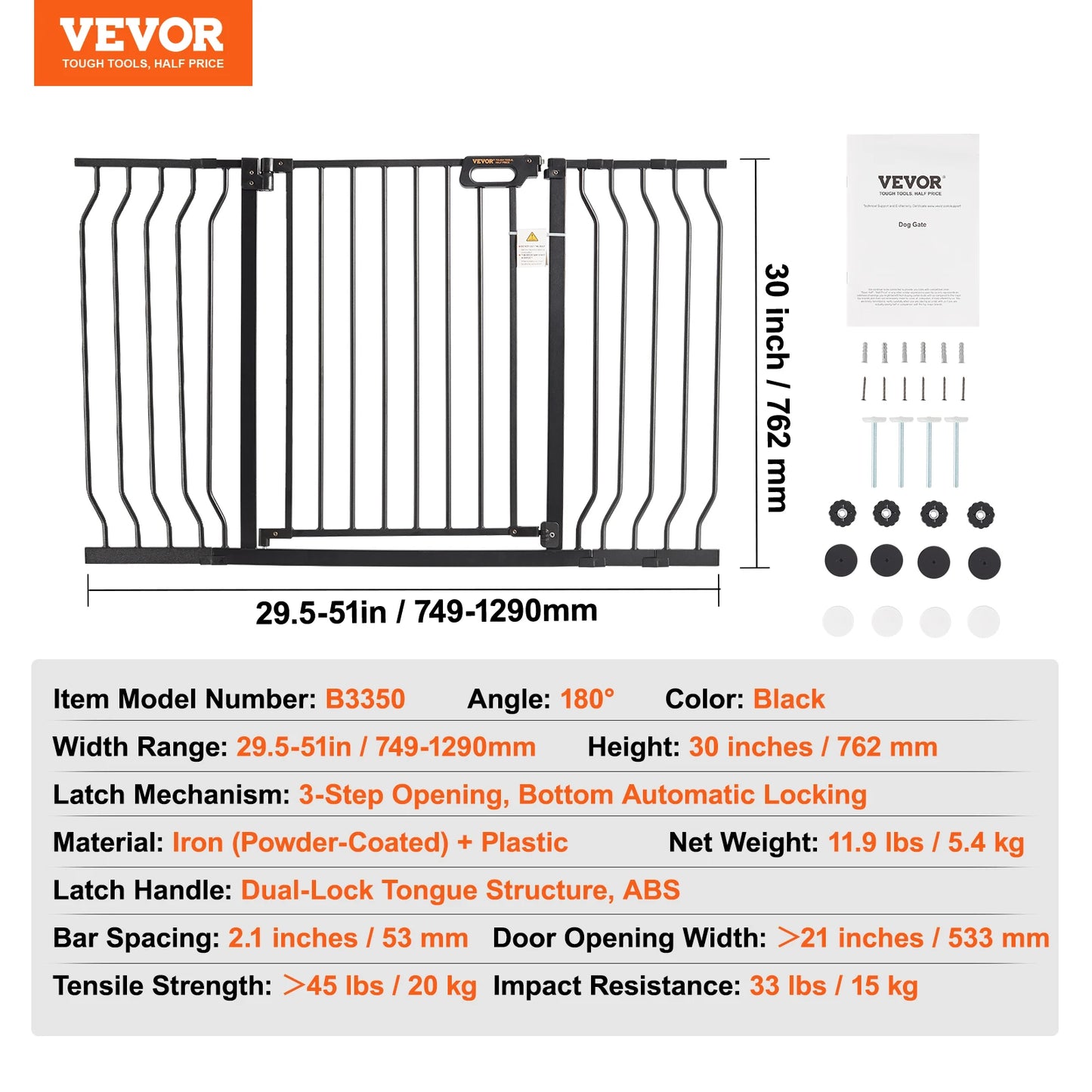 VEVOR Baby Gate 28/30/36 Inches High Dog Gate Easy Step Walk Thru Child Pet Security Pressure Mount Kit Wall Cups Doorways