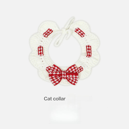 Red Checkered Houndstooth Pet Collar Bib Water Towel Knitted Collar Decoration Used for Small Pets Bow Tie Accessories