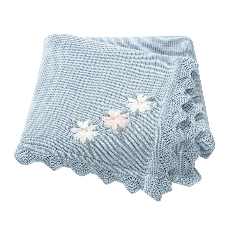 Floral Embroideried Baby Cotton Blankets Knitting Newborn 100*800cm Stroller Bedding Sleeping Covers Stuff Infant Receiving Mats