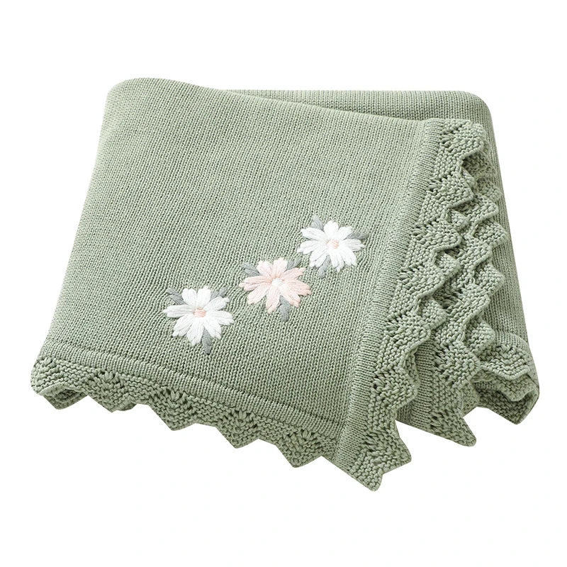 Floral Embroideried Baby Cotton Blankets Knitting Newborn 100*800cm Stroller Bedding Sleeping Covers Stuff Infant Receiving Mats