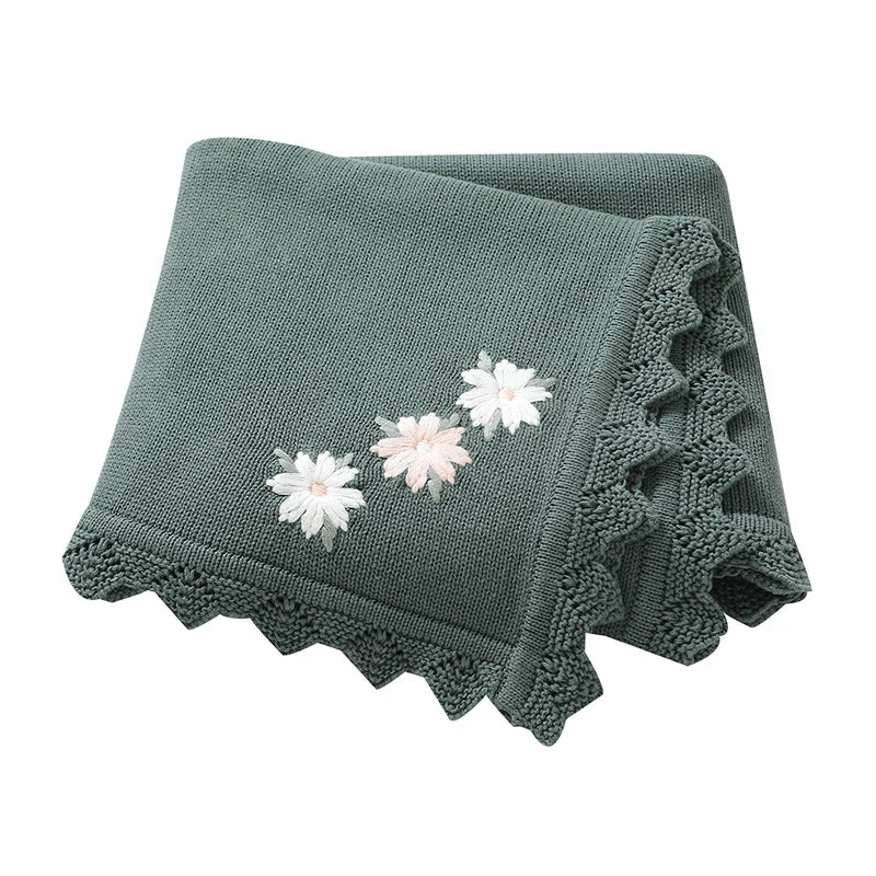 Floral Embroideried Baby Cotton Blankets Knitting Newborn 100*800cm Stroller Bedding Sleeping Covers Stuff Infant Receiving Mats