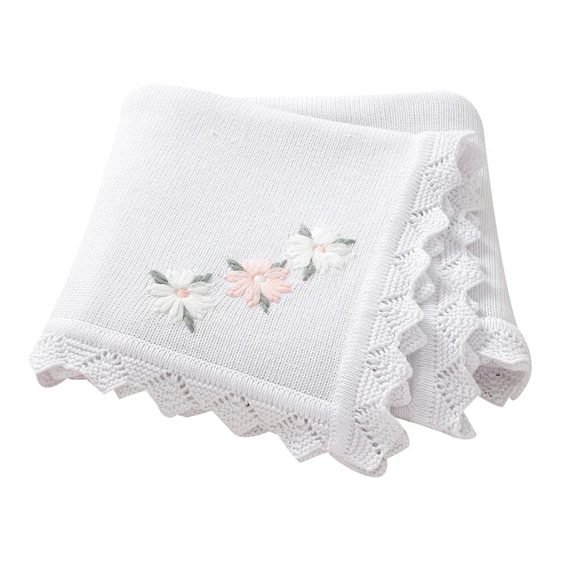 Floral Embroideried Baby Cotton Blankets Knitting Newborn 100*800cm Stroller Bedding Sleeping Covers Stuff Infant Receiving Mats