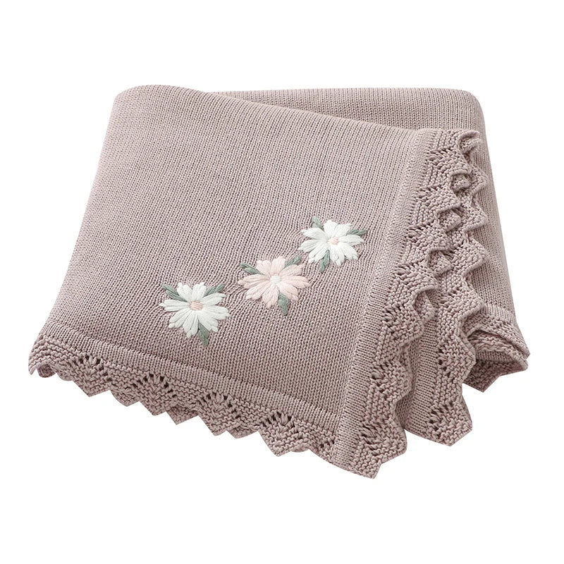 Floral Embroideried Baby Cotton Blankets Knitting Newborn 100*800cm Stroller Bedding Sleeping Covers Stuff Infant Receiving Mats